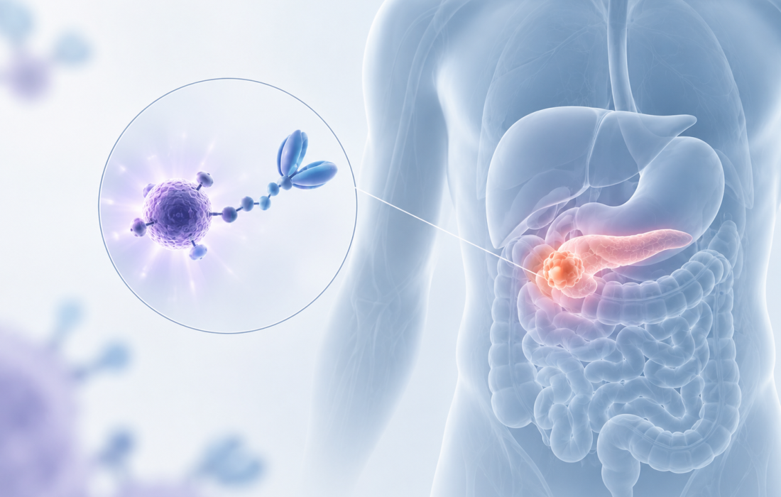 Illustration of RYZ101 actinium-225 targeted radiopharmaceutical therapy for advanced gastroenteropancreatic neuroendocrine tumors