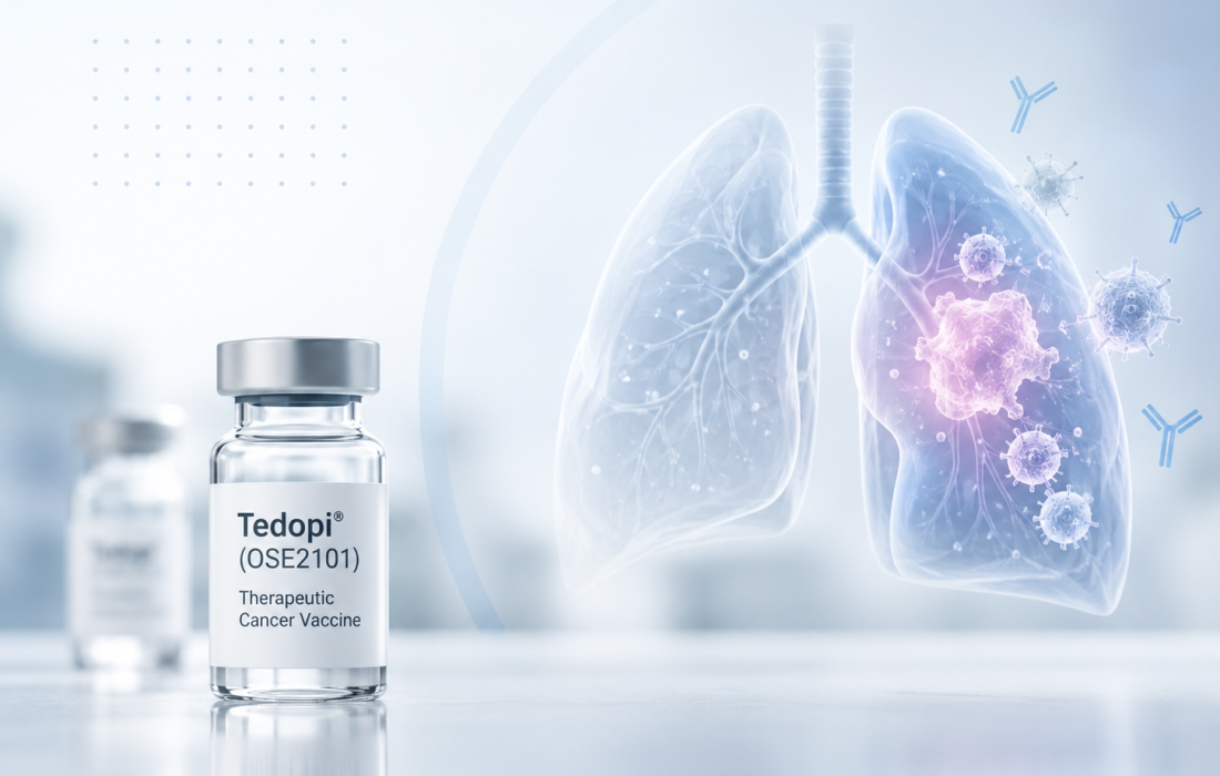 OSE Immunotherapeutics’ investigational Tedopi cancer vaccine combined with docetaxel or nivolumab in a Phase 2 trial for metastatic non-small cell lung cancer.