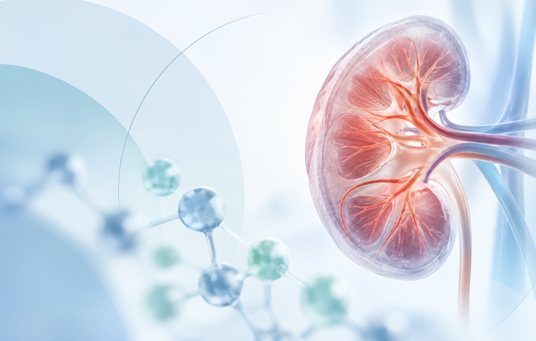 Scientific illustration representing lenvatinib-based combination therapies under investigation for advanced renal cell carcinoma in Eisai's LITESPARK-011 and LITESPARK-012 trials.