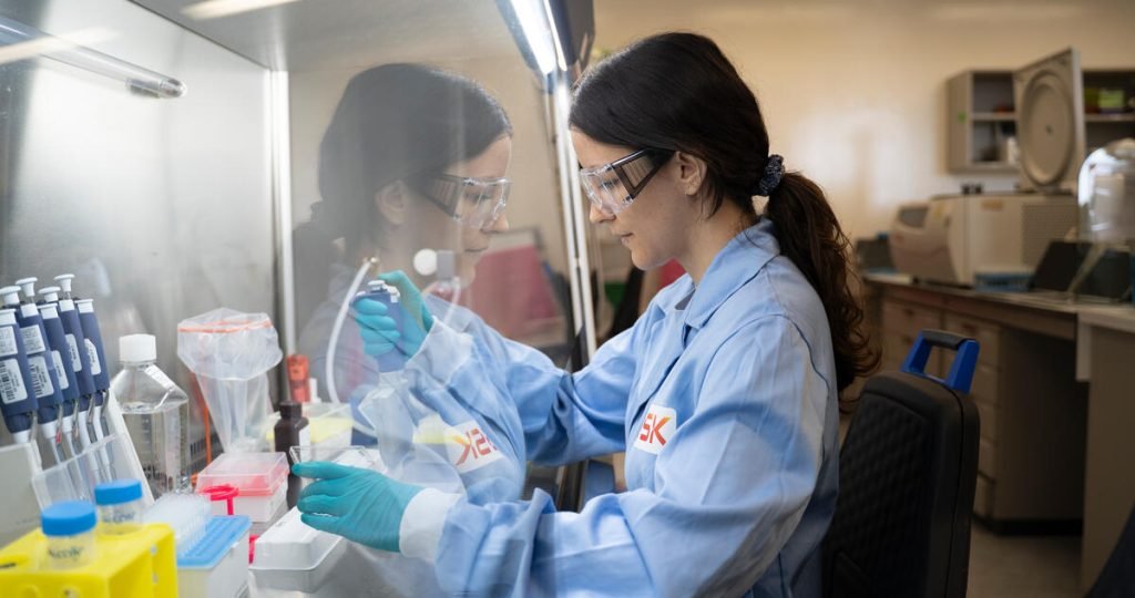 cell staining for flow cytometry analysis. This image can be used to help tell our stories of people at work and our science.